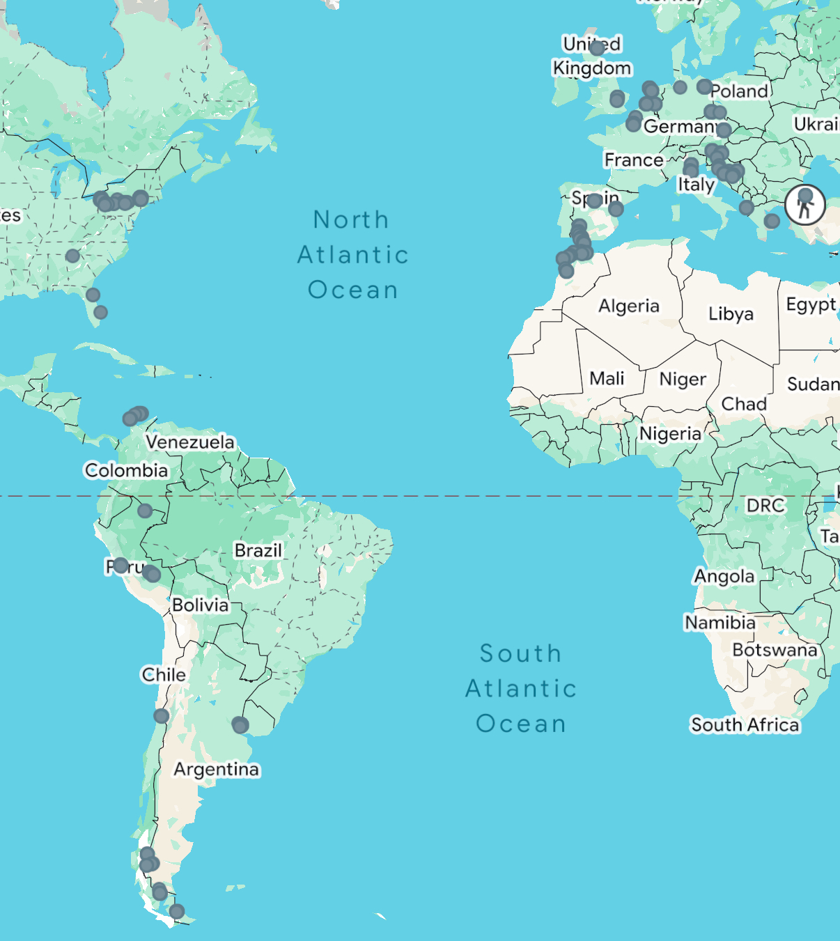 map of alex's locations since February 10th 2025
